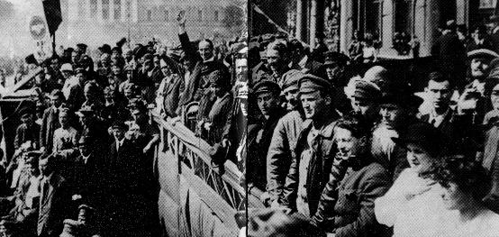 international delegates watching parade held in Petrograd in honour of the Congress