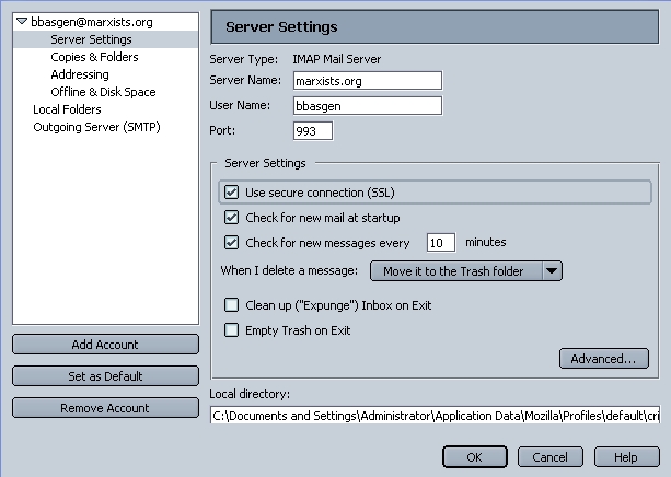 Server settings screen