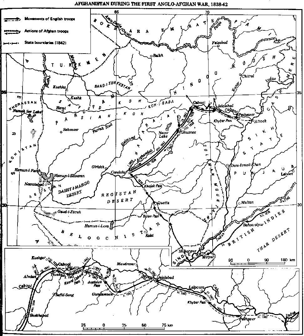 karta över afghanistan 1838