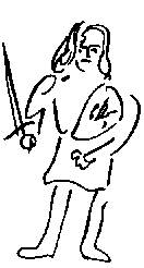 sketch of man with sword and shield