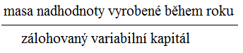 masa nadhodnoty vyrobené během roku/zálohovaný variabilní kapitál