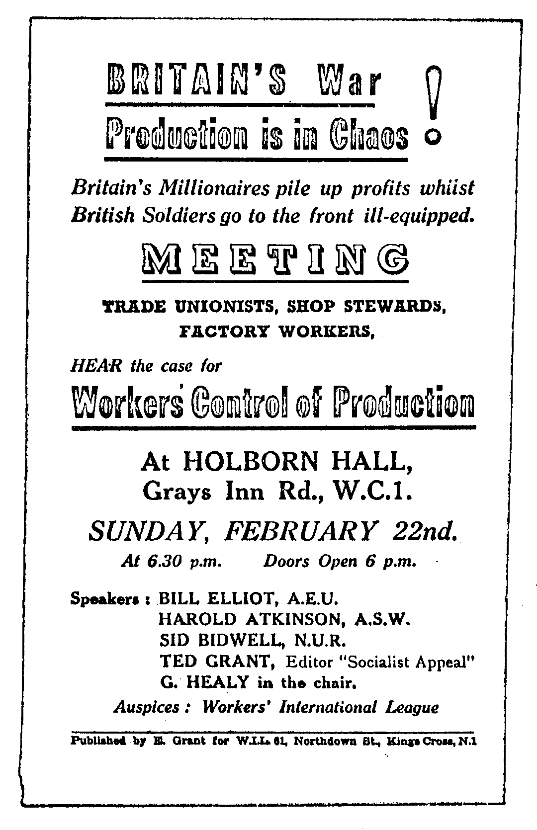 Britain's War Production Is in Chaos - 1942 WIL Flyer