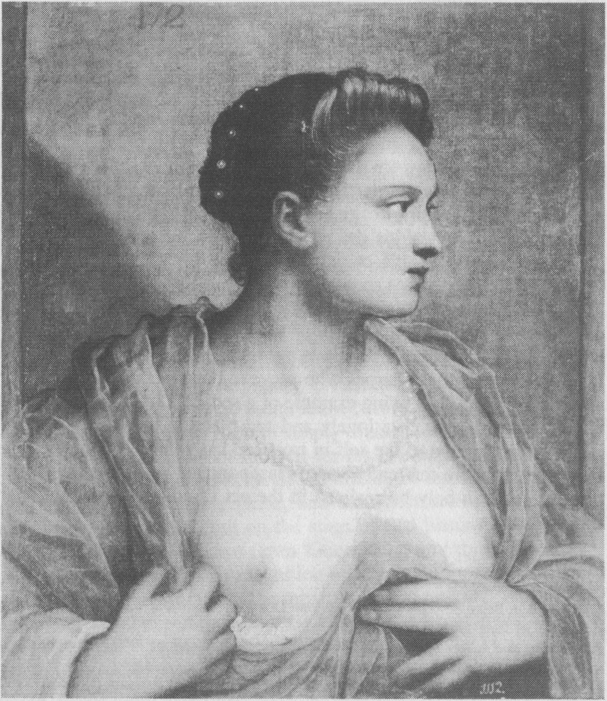 Tintoretto: Woman with Bare Breasts (black/white)