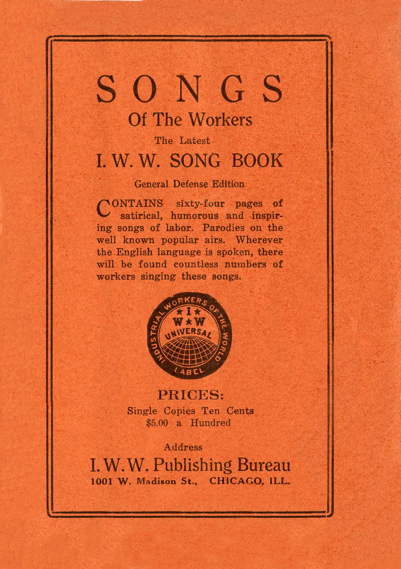 Advertisement for "Songs of the Workers"