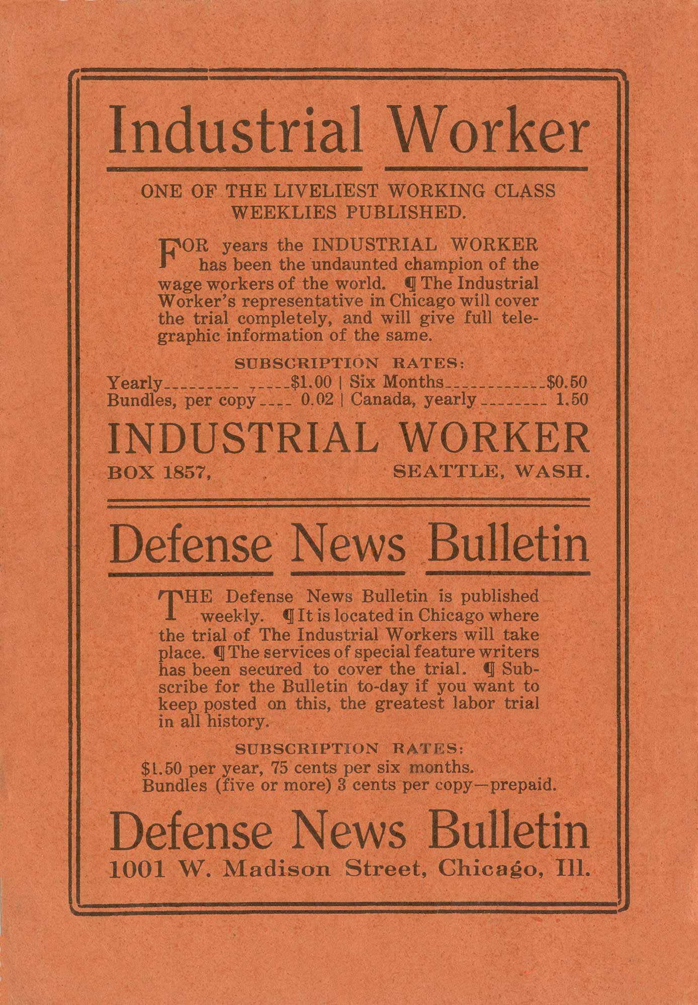 Advertisement for Industrial Worker