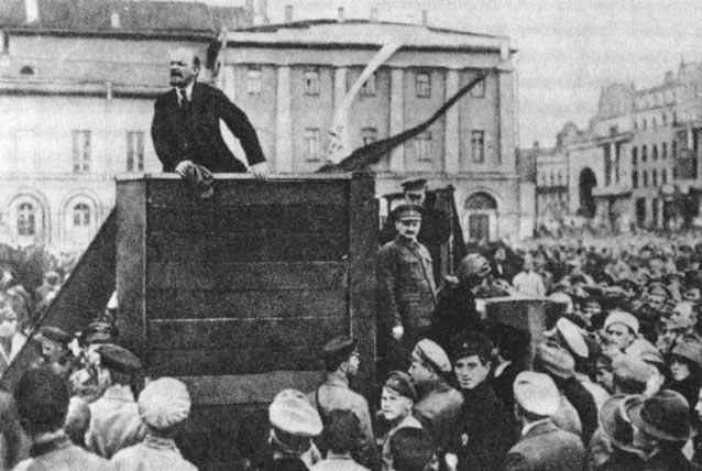 Lenin with Kamenev and Trotsky