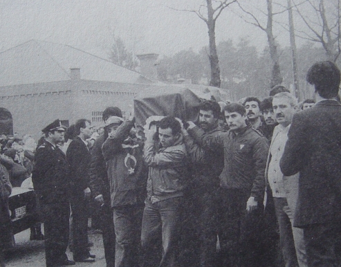 Maart 1984. Begrafenis van de slachtoffers van de mijnramp in Eisden