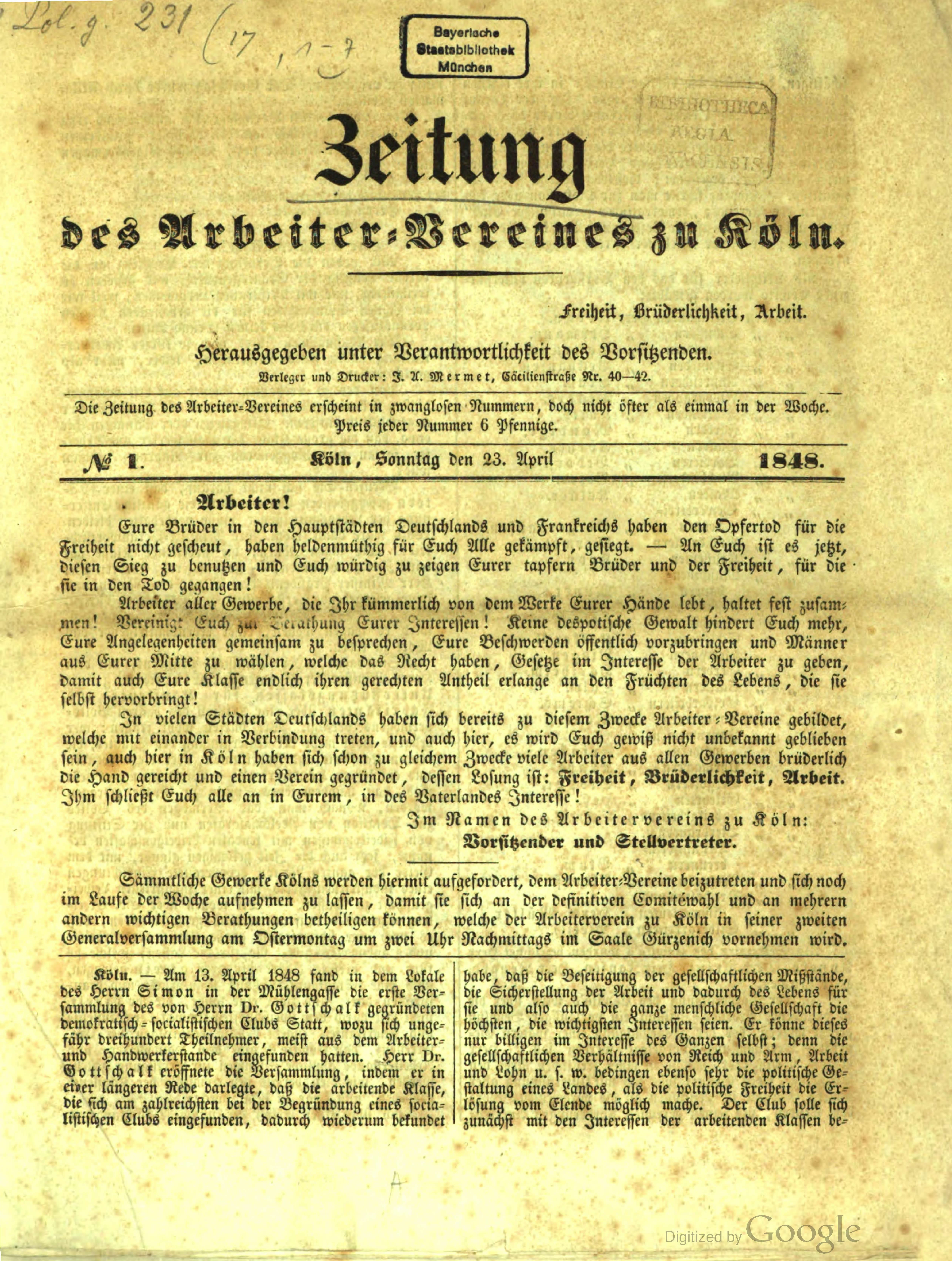 Retrato Zeitung des Arbeiter-Vereins zu Köln (Jornal da União Operária de Colónia) - https://books.google.com.br/books?id=MWJPAAAAcAAJ&pg=PP7&hl=pt-BR&source=gbs_toc_r&cad=1#v=onepage&q&f=false