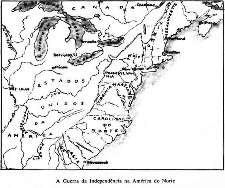 A Gurerra da Independência na América do Norte mapa