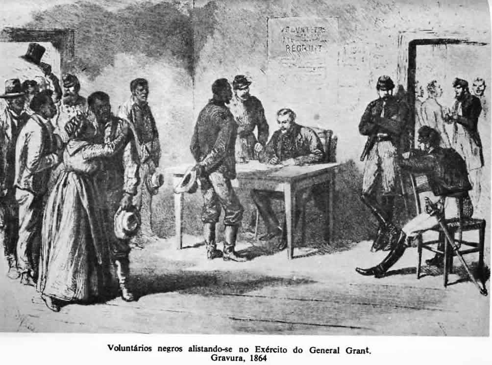Voluntários negros alistando-se no Exército do General Grant