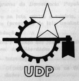 A bandeira da UDP tem o fundo vermelho e o símbolo colocado do lado esquerdo com o eixo vertical a 1/3 do comprimento da bandeira e o eixo longitudinal a 1/2 da altura da bandeira.