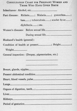 Consultation Chart For Pregnant Women and Those Who Have Given Birth